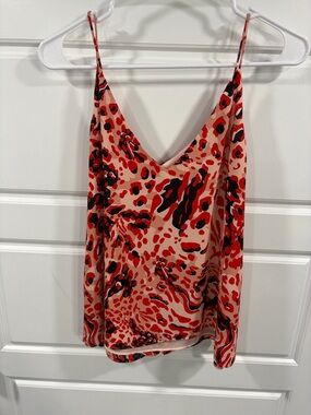 H&M Red Black Cream Abstract V-Neck Spaghetti Strap Cami